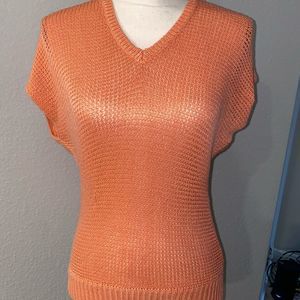 Lauren Ralph Lauren Preppy Open Weave Cap Sleeve Mesh Knit Sweater, Coral